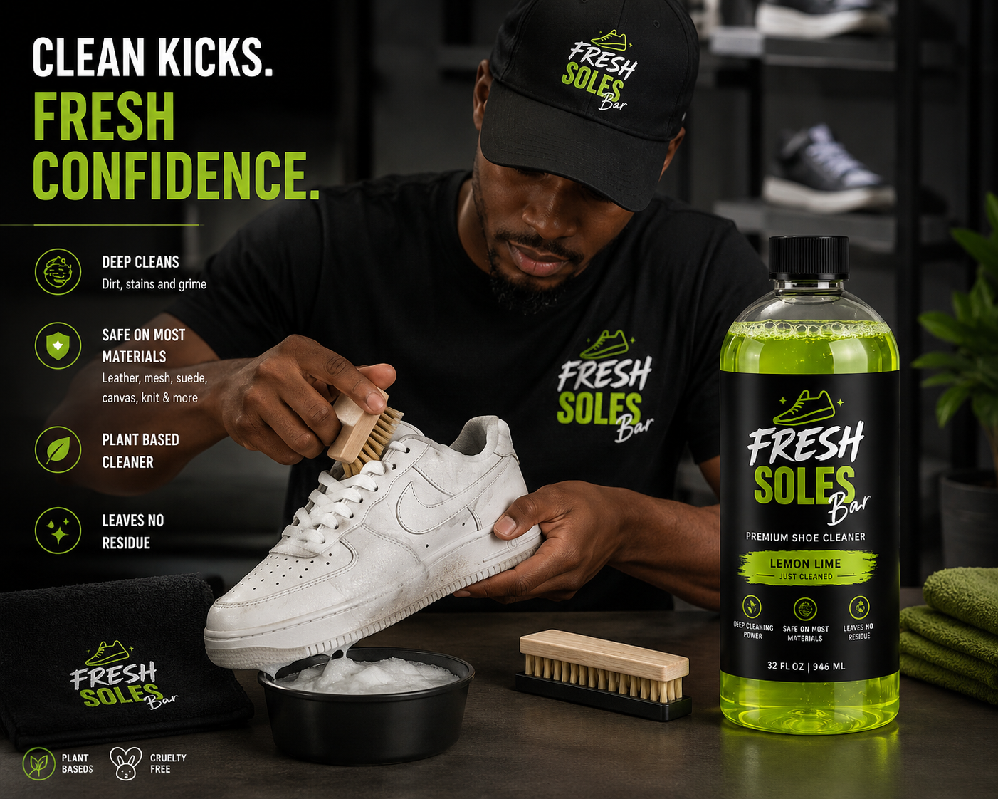 Fresh Soles Bar™ Premium Shoe Cleaner | Lemon Lime | Deep Clean Sneaker Cleaning Solution (16 oz)